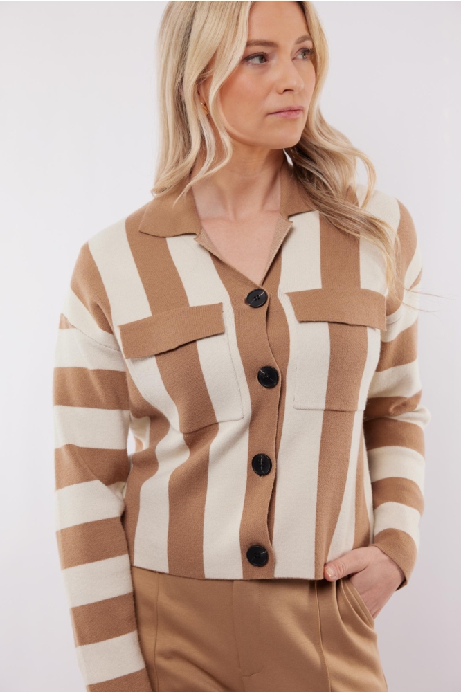 CECILLIA KNIT CARDIGAN 25NMC07 016523 WOOL WHITE/LIGHT CAMEL